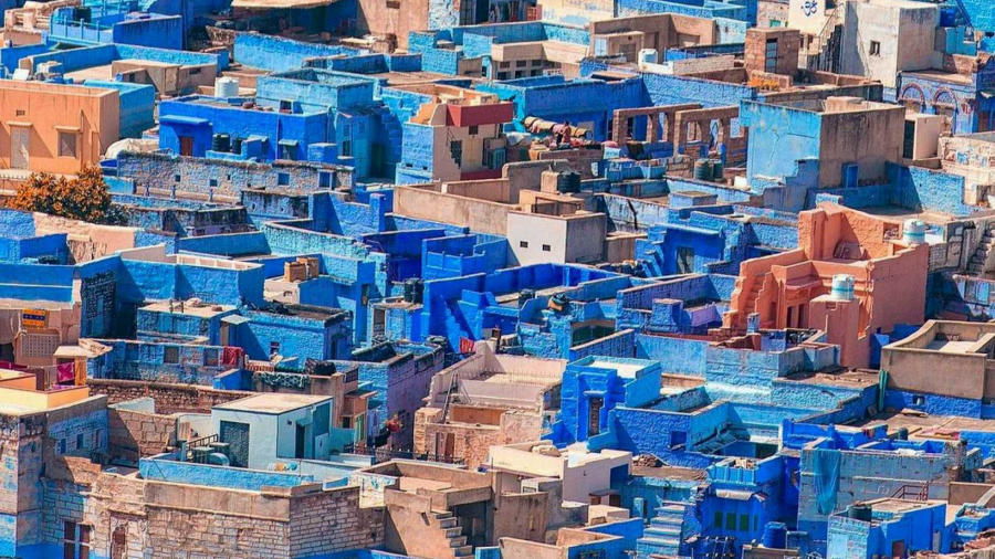 Aerial Shot of Brown and Blue Houses in Jodhpur India 1.jpg